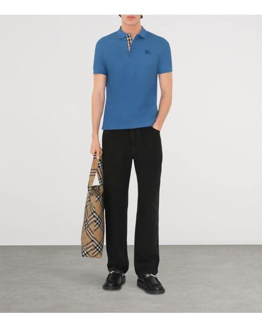 Burberry Blue Piqué Cotton Polo Shirt for men