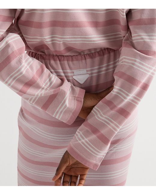 Prada Pink Mohair-Wool Piqué Bayadere Stripe Midi Skirt