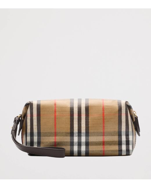 Burberry Brown Leather-Trim Check Highlands Travel Pouch for men
