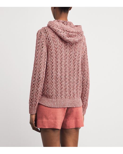 Eleventy Pink Linen-Blend Zip-Up Hoodie