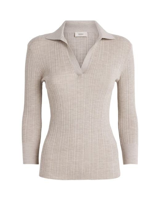 Agnona Natural Cashmere-Wool-Silk Open-Collar Polo Sweater