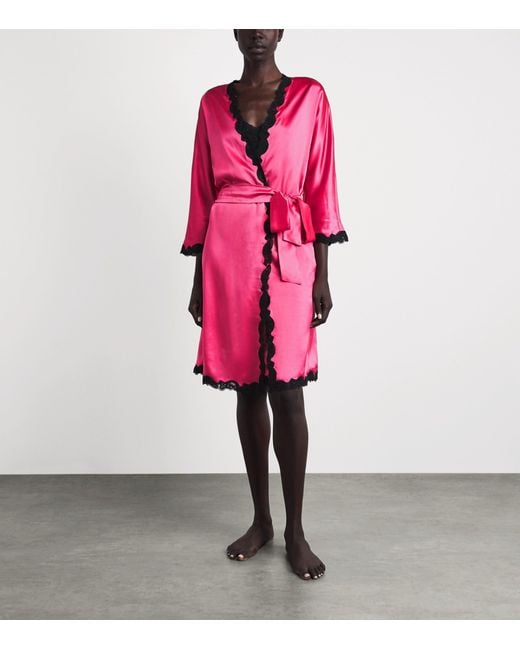 Loretta Caponi Pink Silk Corbezzollo Short Robe