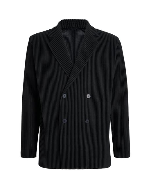 Homme Plissé Issey Miyake Black Pleated Double-Breasted Blazer for men