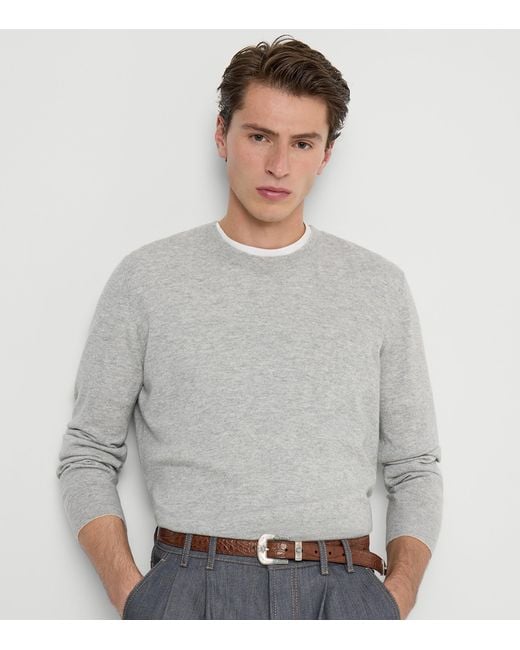 Brunello Cucinelli Gray Cashmere Crew-Neck Sweater for men