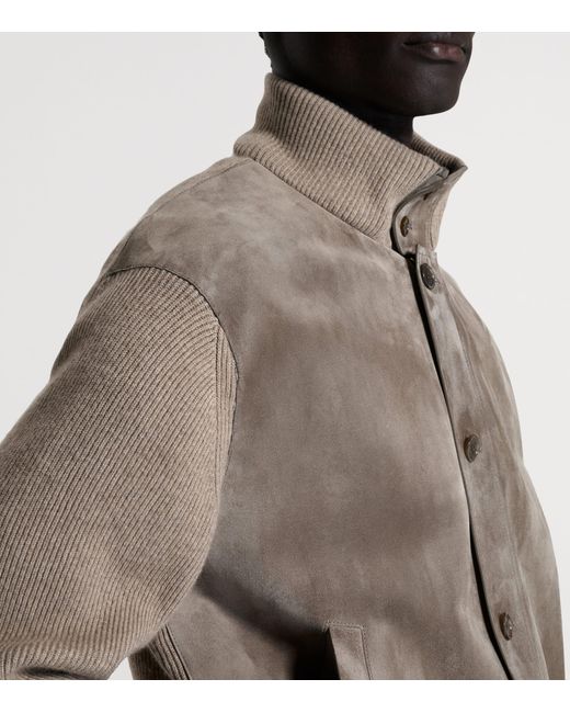 Dunhill Brown Cashmere-Leather Bomber Jacket for men