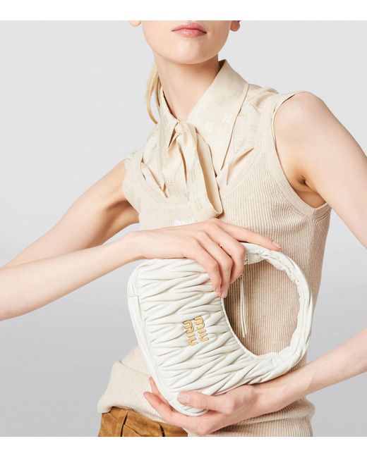 Miu Miu White Small Matelassé Leather Wander Top-Handle Bag