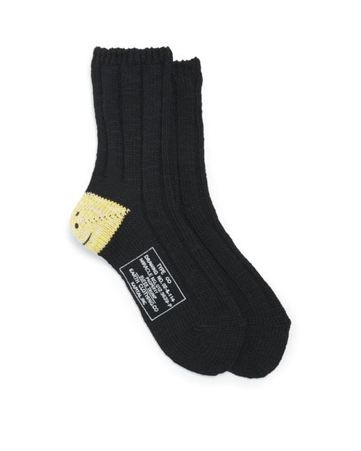 Kapital Black Cotton-Blend Happy Heel Socks for men