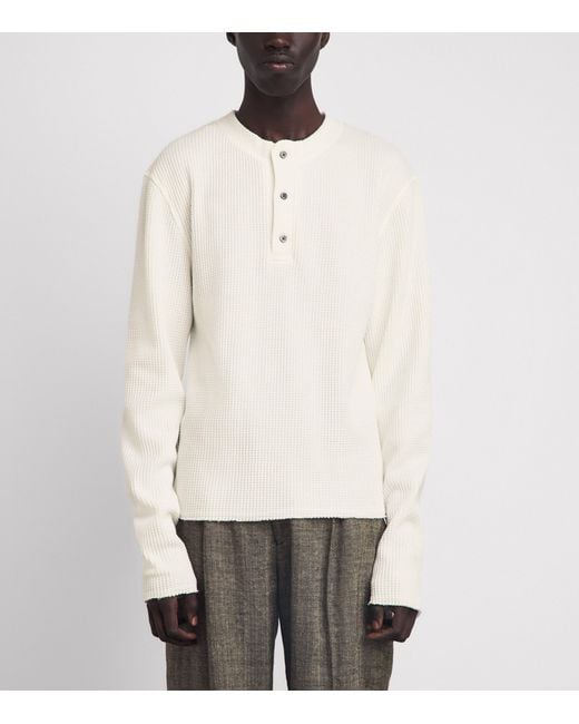 424 White Waffle-Knit Long-Sleeve Henley Top for men