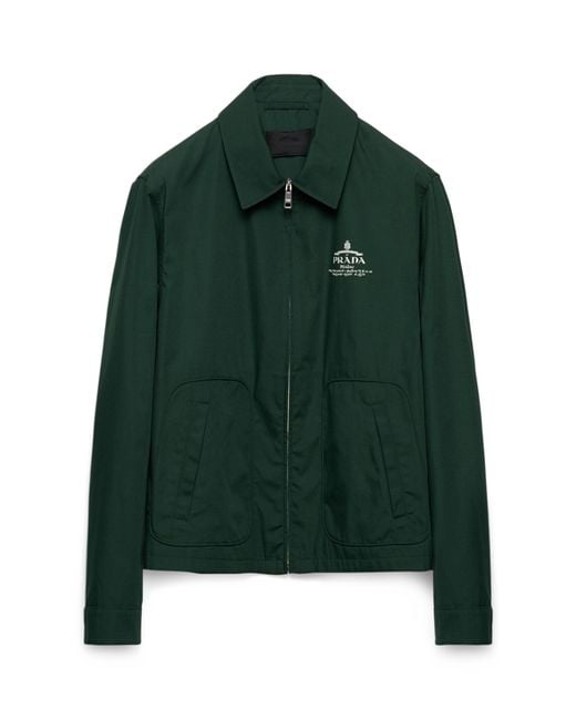 Prada Green Cotton-blend Logo Jacket for men