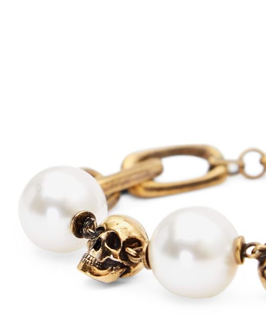 McQueen Metallic Faux Pearl And Skull Bracelet for men