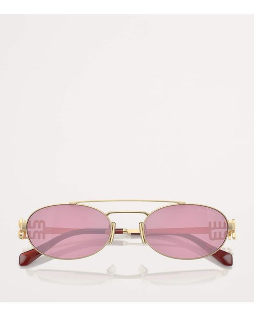 Miu Miu Pink Metal Oval Sunglasses