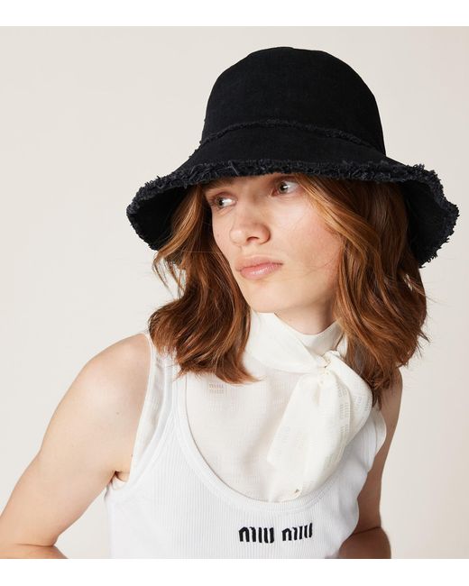 Miu Miu Black Denim Logo Bucket Hat