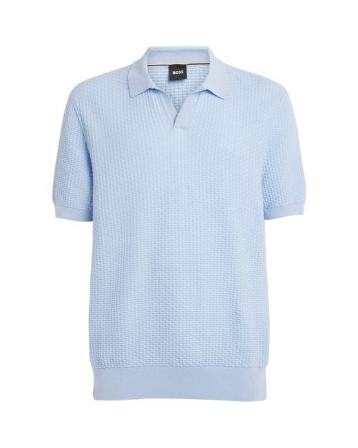 Boss Blue Cotton Open-Collar Polo Shirt for men