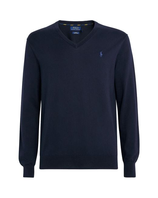 Polo Ralph Lauren Blue Cotton V-Neck Sweater for men