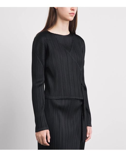 Pleats Please Issey Miyake Black Pleated Facade Cardigan
