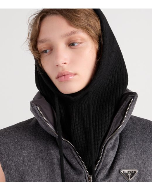 Prada Black Wool-Cashmere Drawstring Balaclava