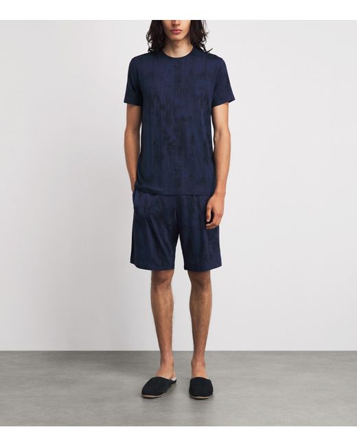 Derek Rose Blue Printed London Lounge Shorts for men