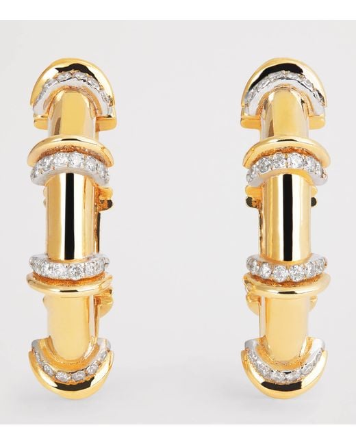 L'Atelier Nawbar White And Diamond Warrior N*93 Hoop Earrings
