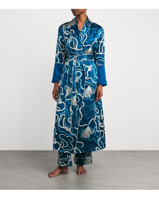 Olivia Von Halle Blue Silk Capability Periwinkle Robe