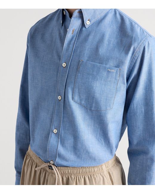 Prada Blue Cotton Chambray Shirt for men