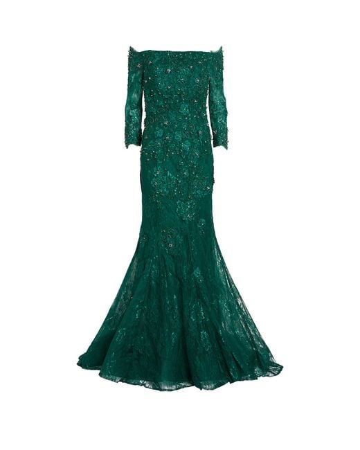 Jovani Green Lace Off-the-shoulder Gown