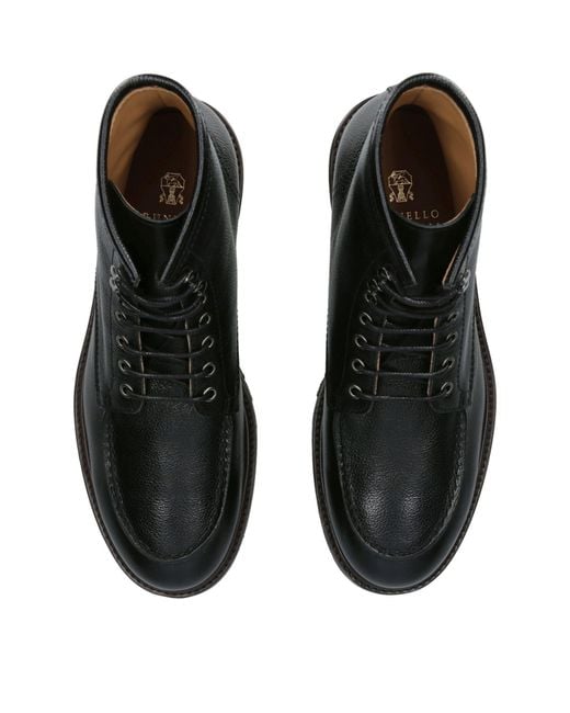 Brunello Cucinelli Black Leather Apron Boots for men