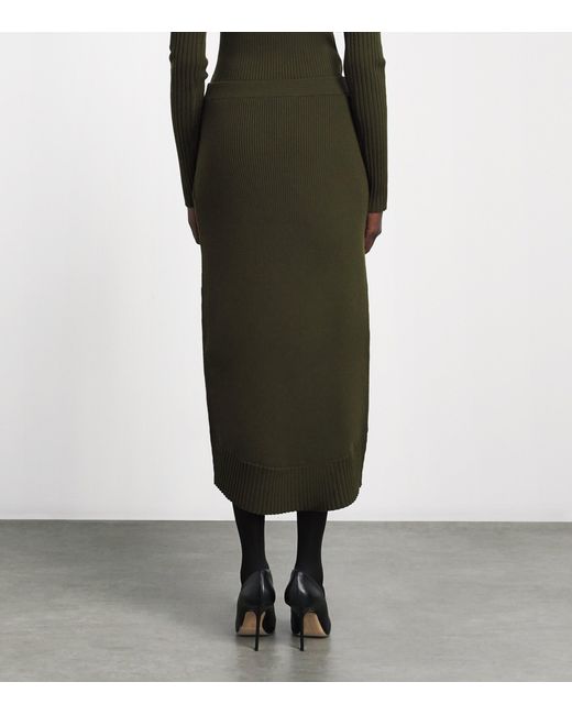 Victoria Beckham Green Merino Wool-Blend Ribbed Midi Skirt