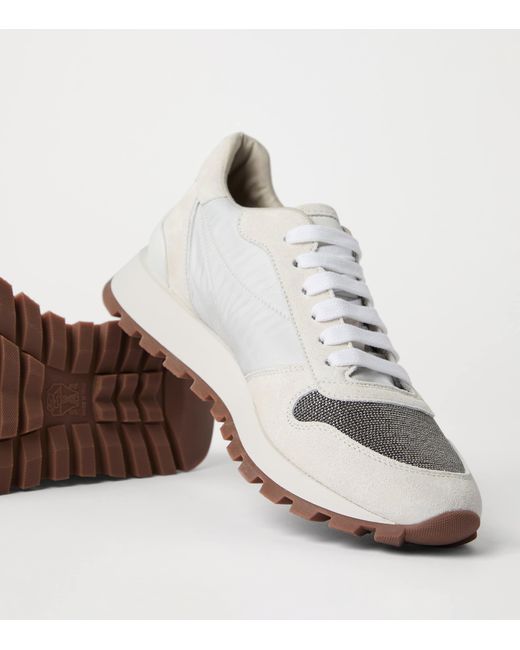 Brunello Cucinelli White Suede Technical Running Sneakers