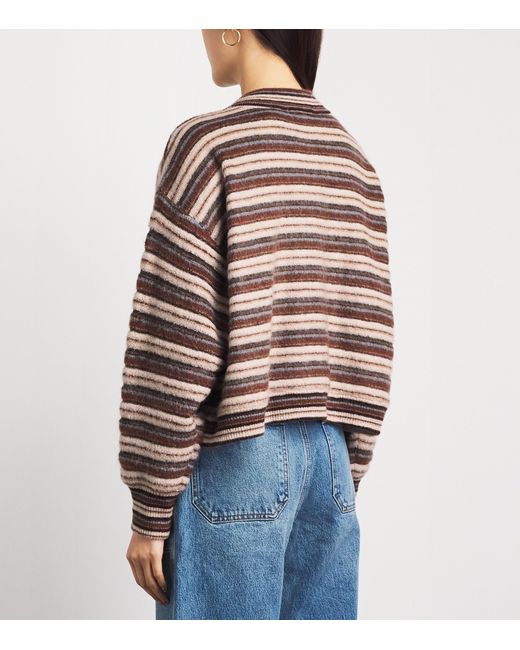 FRAME Brown Mohair-Blend The Femme Stripe Cardigan
