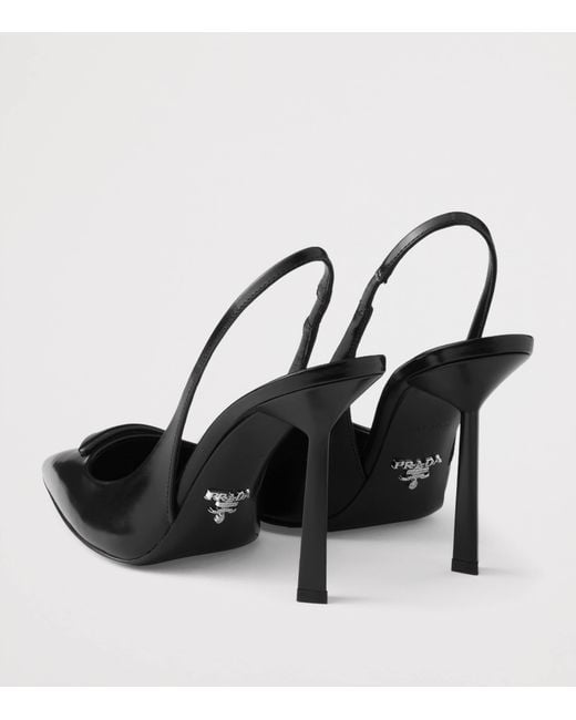 Prada Black Brushed Leather Slingback Pumps 75