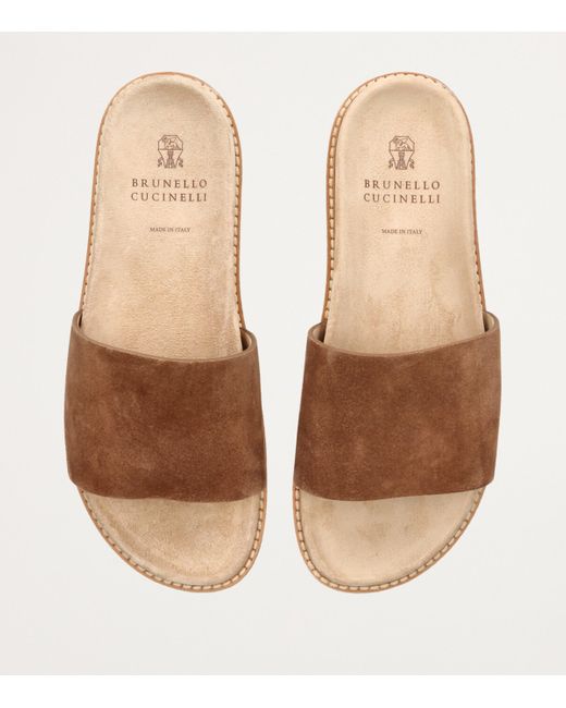 Brunello Cucinelli Brown Suede Slides for men