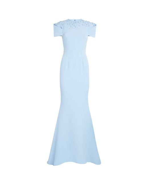 Safiyaa Blue Embellished Square-shoulder Gown