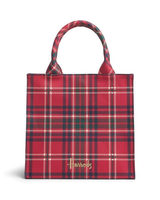 Harrods Red Small Tartan Tote Bag