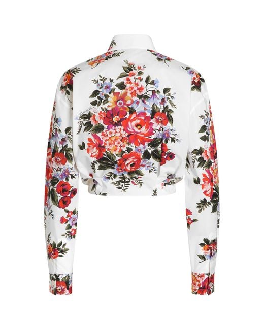 Dolce & Gabbana Red Cotton Bouquet Print Shirt