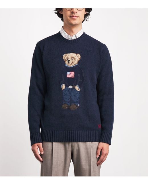 Polo Ralph Lauren Blue Cotton-Linen Polo Bear Sweater for men
