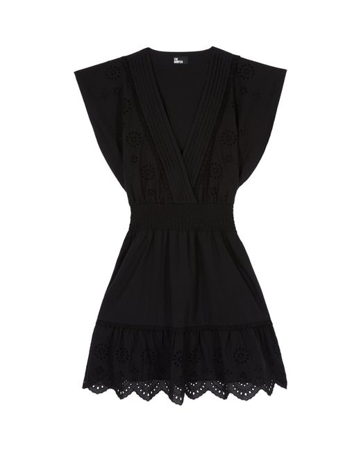 The Kooples Black Smocked Broderie Anglaise Mini Dress