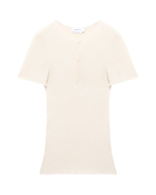 Alexander McQueen White Silk Rib-Knit T-Shirt for men