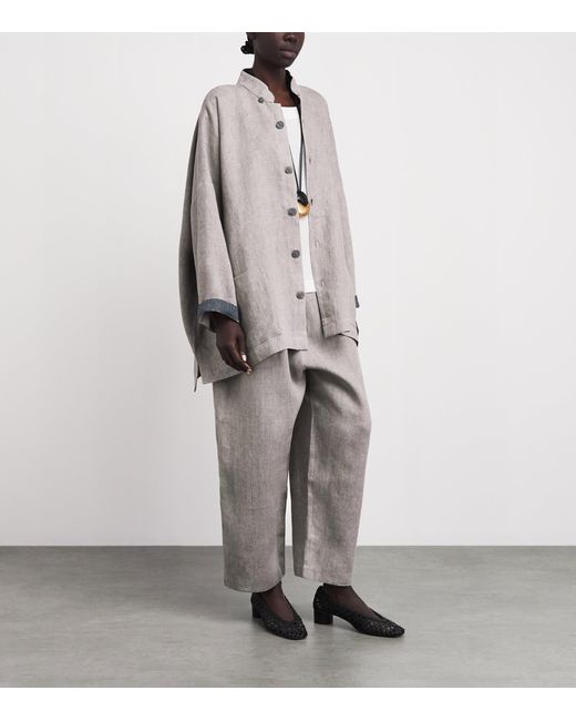 Eskandar Gray Linen Wide Longline Jacket