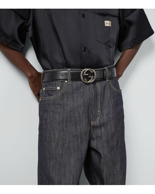 Gucci Black Leather Interlocking G Belt for men