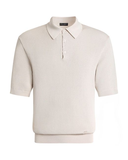 Dolce & Gabbana White Cotton Micro-Rib Polo Shirt for men