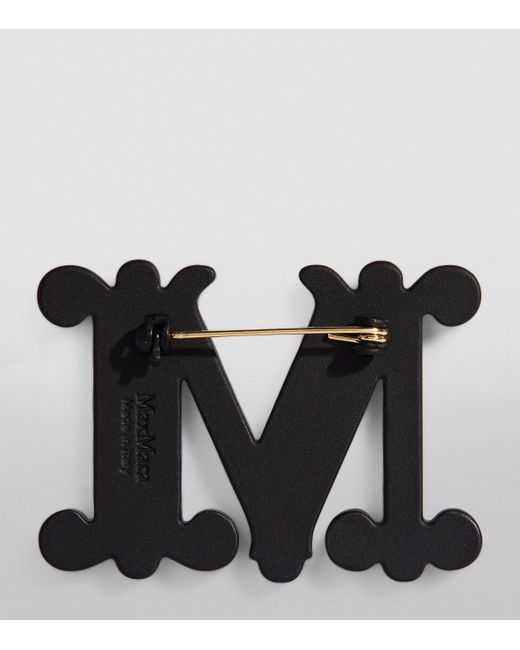 Max Mara White Crystal-Embellished Monogram Brooch