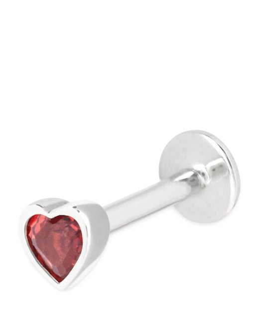 Astrid & Miyu White And Garnet Heart Single Stud Earring