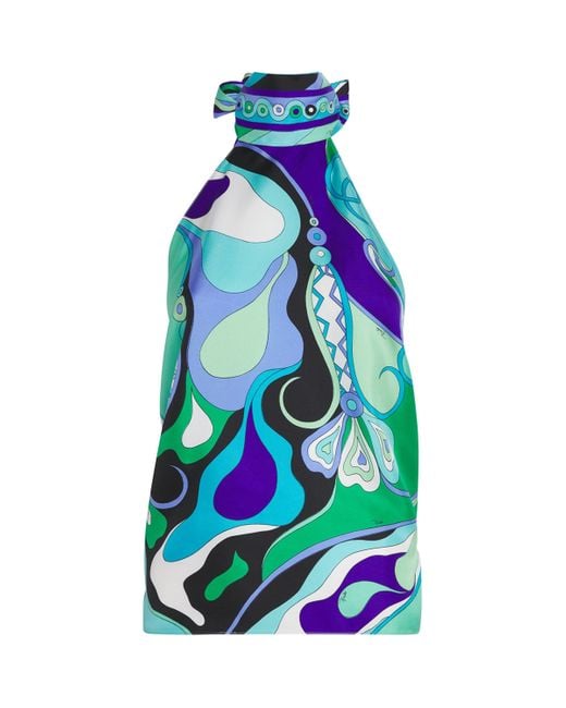 Emilio Pucci Blue Silk Halterneck Top