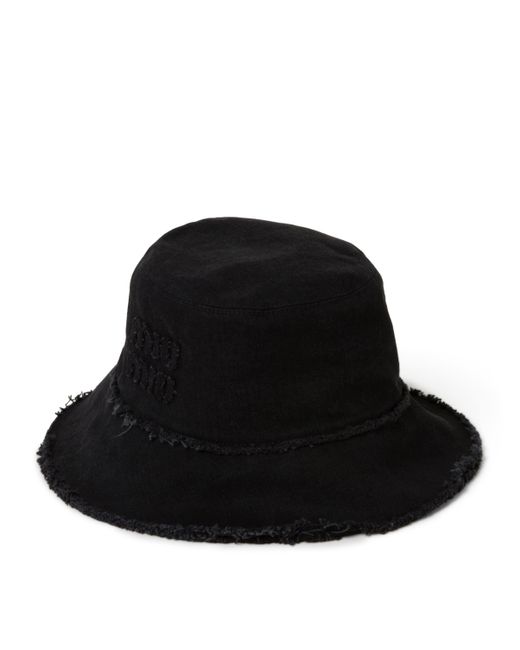 Miu Miu Black Denim Logo Bucket Hat