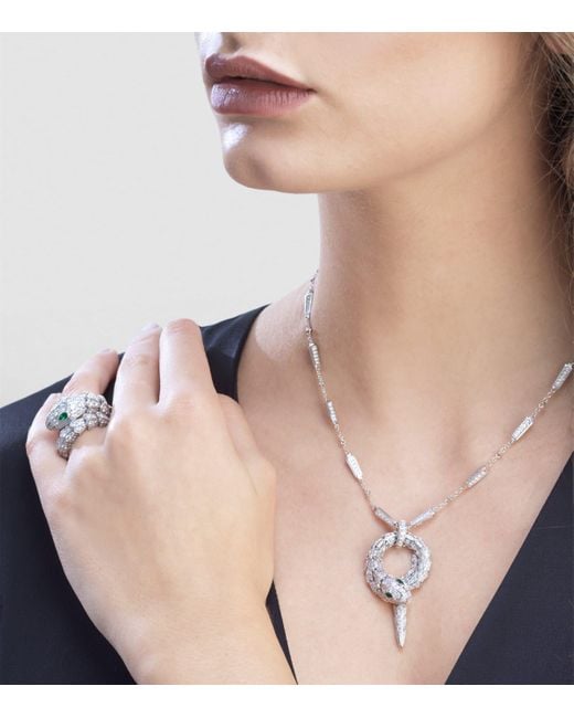 BVLGARI Metallic Diamond And Emerald Serpenti Ring