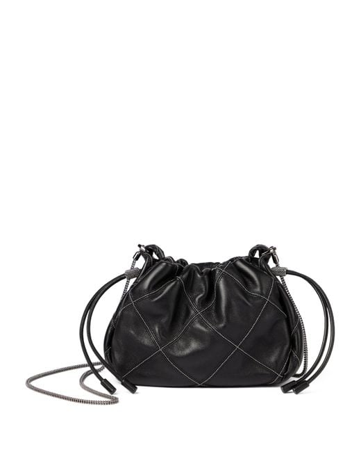 Brunello Cucinelli Black Mini Leather Mellow Bucket Bag