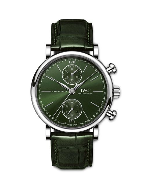Iwc Green Stainless Steel Portofino Chronograph Watch for men