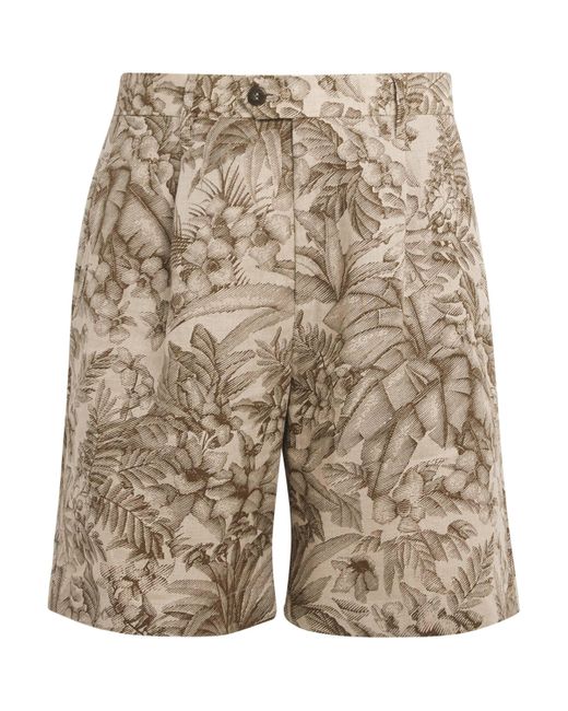 Eleventy Natural X Harrods Linen Printed Bermuda Shorts for men