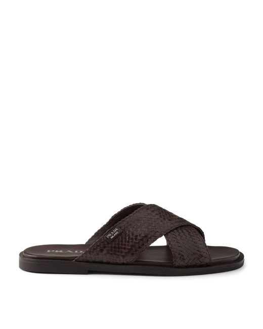 Prada Brown Leather Woven Crisscross Sandals for men