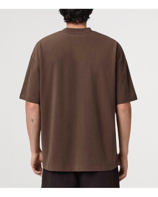 AllSaints Brown Organic Cotton Xander Oversized T-Shirt for men